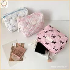Espaçoso Saco Maquiagem Zíper Para Cuidados A Pele Essencial Elegante Bowknot Impressão Organizador Higi