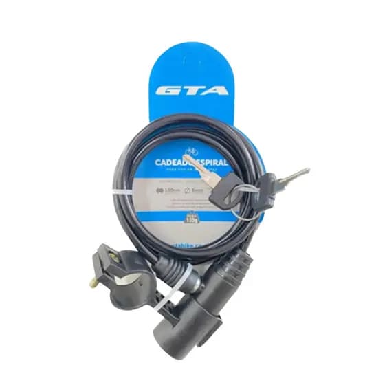 Cadeado com Cabo de Aço GTA 6mm x 1m com Suporte – Trava Antifurto para Bicicleta Moto e Patinete