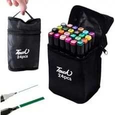 Kit 24 Canetinhas Marcadores Touch Ponta Dupla Escolar e Artístico + Bolsa de Transporte