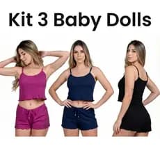 Kit 3 Baby Doll Suede Canelado Feminino Premium Toque Macio e Conforto