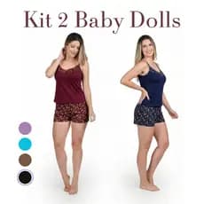 Kit Com 2 Conjunto Baby Doll Suede Pijama Feminino Conforto Verão Alcinha Estampada