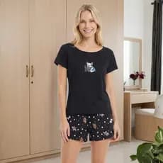 Conjunto Baby Doll Suede Feminino Estampado Bichinhos Conforto Pijama