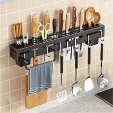 Suporte Parede Para Armazenamento De Facas 8 Ganchos 2 Porta Talheres Utensílios De Cozinha De Ferro com 60cm