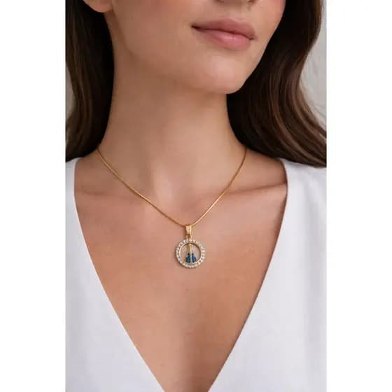 Colar Com Pingente Redondo De Nossa Senhora Aparecida Dourado Semi Jóia