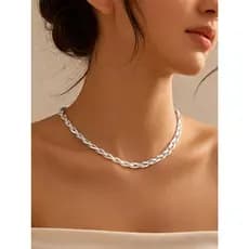 Colar Choker Corrente Prateado Semi Jóia