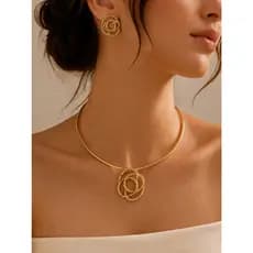 Kit Colar Choker E Par De Brincos Trançados Dourado Semi Jóia