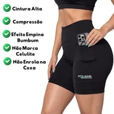 Bermuda Corrida Feminina Short de Compressão Cintura Super Alta Academia Treino Crosfit Com Bolsos Poliamida