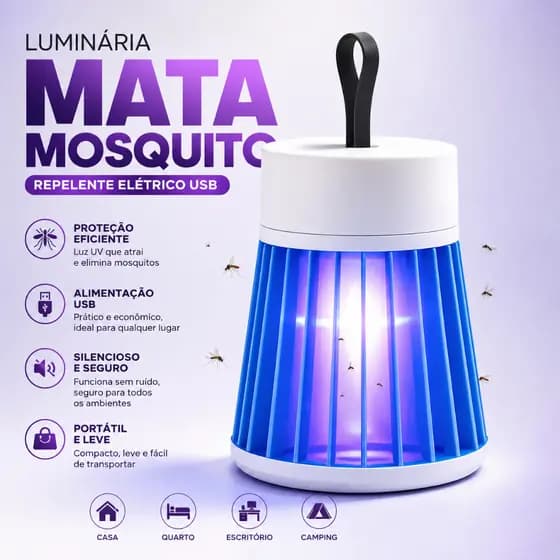 Luminaria Mata Mosquito USB Eletrica Portatil Repelente Anti Insetos