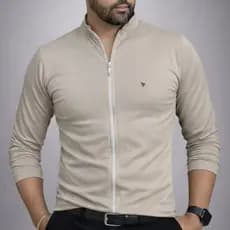 Camisa Social Masculina Slim Zíper Manga Longa Comprida Malha 100% Algodão Premium Blusa Elegante Camiseta Casual Urbano