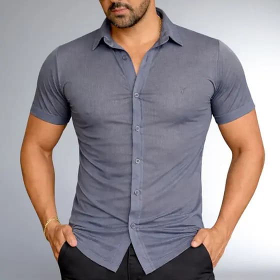 Camisa Masculina De Botões Social manga curta Malha Premium Transparente Camiseta Blusa Verão Padrão Chique Slim Fit