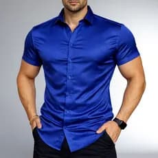 Camisa social slim Fit Manga Curta Masculina Tecido Acetinado Camiseta Premium Blusa Elegante Casual Wacco