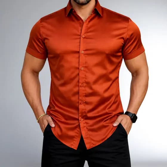Camisa Masculina Manga Curta social slim Fit Tecido Acetinado Camiseta Premium Blusa Elegante Casual Wacco