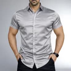 Camisa Masculina social slim Fit Manga Curta Tecido Acetinado Camiseta Premium Blusa Elegante Casual Wacco