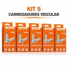 Kit 5 Carregadores Veicular Rápido USB Tipo C Compatível Android e ios