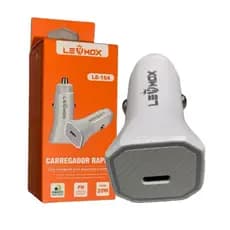 Carregador Veicular Rápido Lehmox Potência de 20W Entrada USB Tipo C Branco