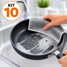 Kit 10 Pano De Limpeza Multiuso De Arame Metálico Malha Não Oleosa Fogão Panela Prato Cozinha E Pia