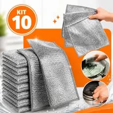Kit 10 Pano De Limpeza De Arame Metálico Multiuso Malha Não Oleosa Fogão Cozinha Prato Panela E Pia