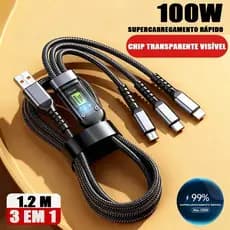 Cabo De Carregamento 3 Em 1 De Liga De Zinco 100W 6A Carregador Super Rápido USB-A1