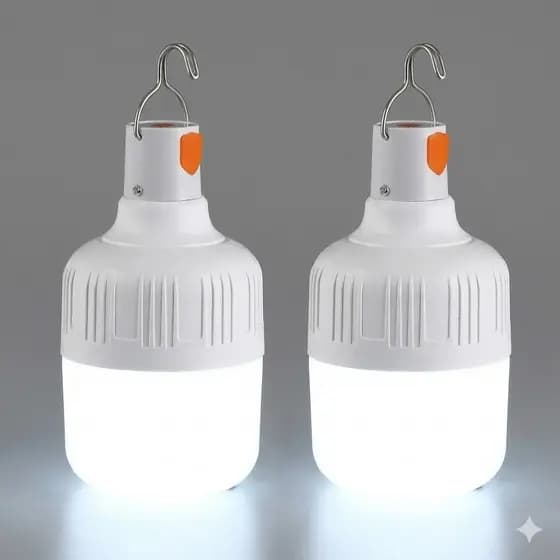 Kit 02 Lâmpadas de Emergência Led 40W Recarregável USB Camping com Gancho Alta Potência