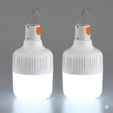 Kit 02 Lâmpadas de Emergência Led 40W Recarregável USB Camping com Gancho Alta Potência
