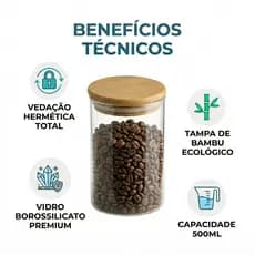 Pote Hermético de Vidro Para Alimentos 500ml C/ Tampa em Bambu