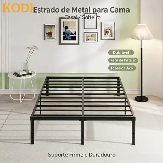 Estrado De Metal Para Cama De Casal /Cama de Solteiro, Fácil De Instalar e Dobrável Com Suportes De Ripas De Aço-O17