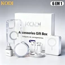 Kit de Acessórios 6 em 1 para iPhone, Carregador por Indução MagSafe, Cabo, Fone Bluetooth e Carregador Portátil - P2