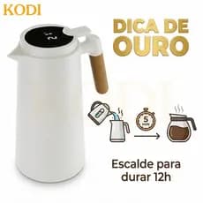 Garrafa Térmica 1L com Termômetro Digital e Cabo de Madeira/Café 1 Litro Com Termômetro Led Para Chás-O14