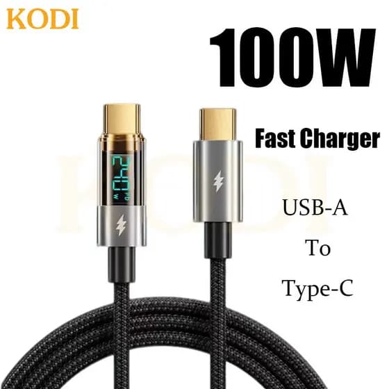 Cabo de Carregamento Rápido PD100W 66W com Display Digital e Conectores USB e Tipo C-A2