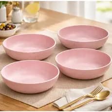 Kit 4 Prato Fundo Plástico Helsim 1200ml Rosa Iogurte - Resistente ao Micro-ondas e Fácil de Limpar