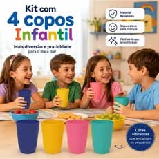 Kit 4 Copos Coloridos 400ml Plástico Cores Resistente Reutilizável - Escola Festas Lembrancinhas