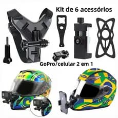 Três cores 6 kits Suporte Camera Celular Capacete Queixo(GoPro/SJCAM) e Smartphones - Ideal para Motociclismo e Aventura