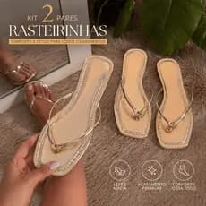 Kit 2 Sandália Rasteirinha Feminina Metalizada Tira Fina Elegante Festa Casamento Moderna