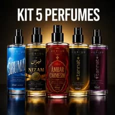 Perfume Árabe Masculino 60ml Âmbar Especiado Amadeirado Kit 5 Body Splash Fixação Forte Promoção