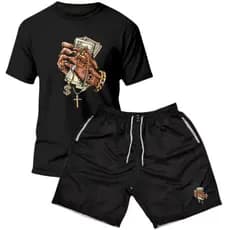 Kit Camiseta Masculina + Bermuda Masculina  Estampada Tactel Moda Praia