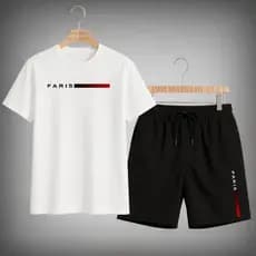 Kit Bermuda + Camiseta PRETA PARIS MINIMALIST kit Basico Algodão Malha Premium