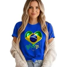 Camiseta Camisa Feminina Algodão T-Shirt Brasil Copa do Mundo Estampada