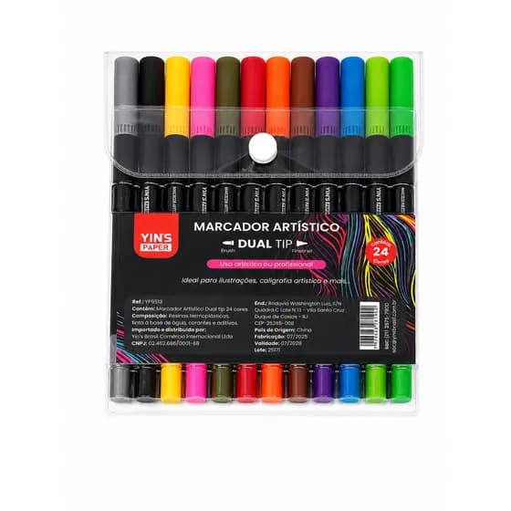 Kit Canetas artísticas 24 cores ponta dupla Yins Paper Arte desenho pintura