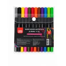 Kit Canetas artísticas 24 cores ponta dupla Yins Paper Arte desenho pintura