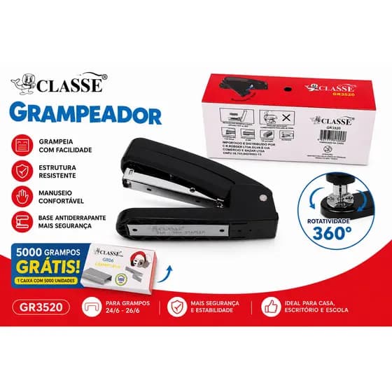 Grampeador giratório 360º para 20 folhas Classe escitório grampear organização + 5000 grampos grátis