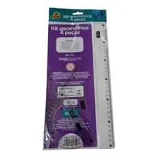 Kit Geométrico Onda 4 Peças Transparente Régua 30cm Esquadro Transferidor