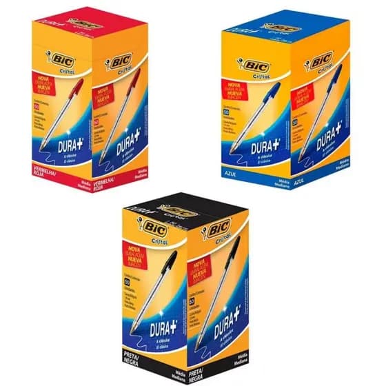 CANETA BIC CRISTAL 1.0 CX C/50 UND AZUL/preto/vermelho.
