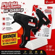 Kit Pistola de Cola Quente Bico Fino Classe HF-038itp Bivolt 127/220V 10W Para Artesanato e Reparos + 12 bastões refil