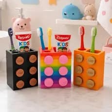 Porta Escova de Dente Infantil Estilo Lego 3D 🧱 Organizador Criativo Banheiro | Porta Pasta + Escova | Envio Rápido