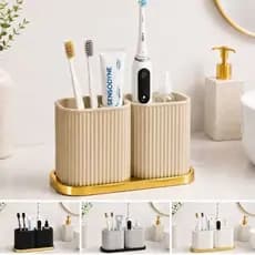 Porta Escova de Dente Duplo com Divisórias Design Moderno e Antimofo para Banheiro