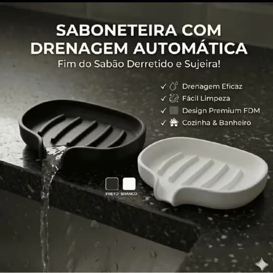 Saboneteira Auto Drenável Banheiro Cozinha Dreno Automático Porta Sabão Não Derrete Design Premium