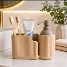Organizador de Banheiro Branco com Dispenser e Porta Escovas