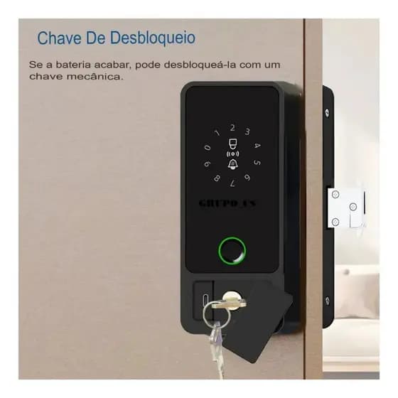 Fechadura Digital Porta De Vidro Tuya Prova D'agua C/ Chave Preto