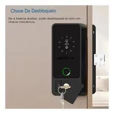 Fechadura Digital Porta De Vidro Tuya Prova D'agua C/ Chave Preto