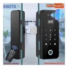 Fechadura Digital Wifi Tuya Porta De Vidro Controle Bateria Preto